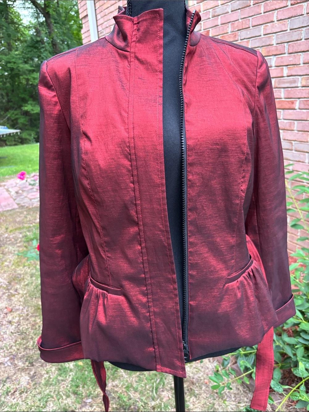 Maggy London Shimmery Burgundy Stand-Collar Jacket
